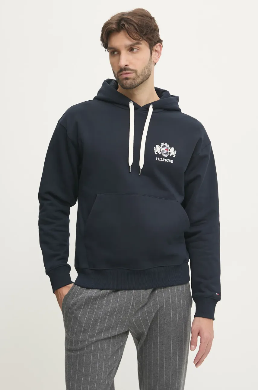 Bavlněná mikina Tommy Hilfiger pánská, tmavomodrá barva, s kapucí, s aplikací, MW0MW37462