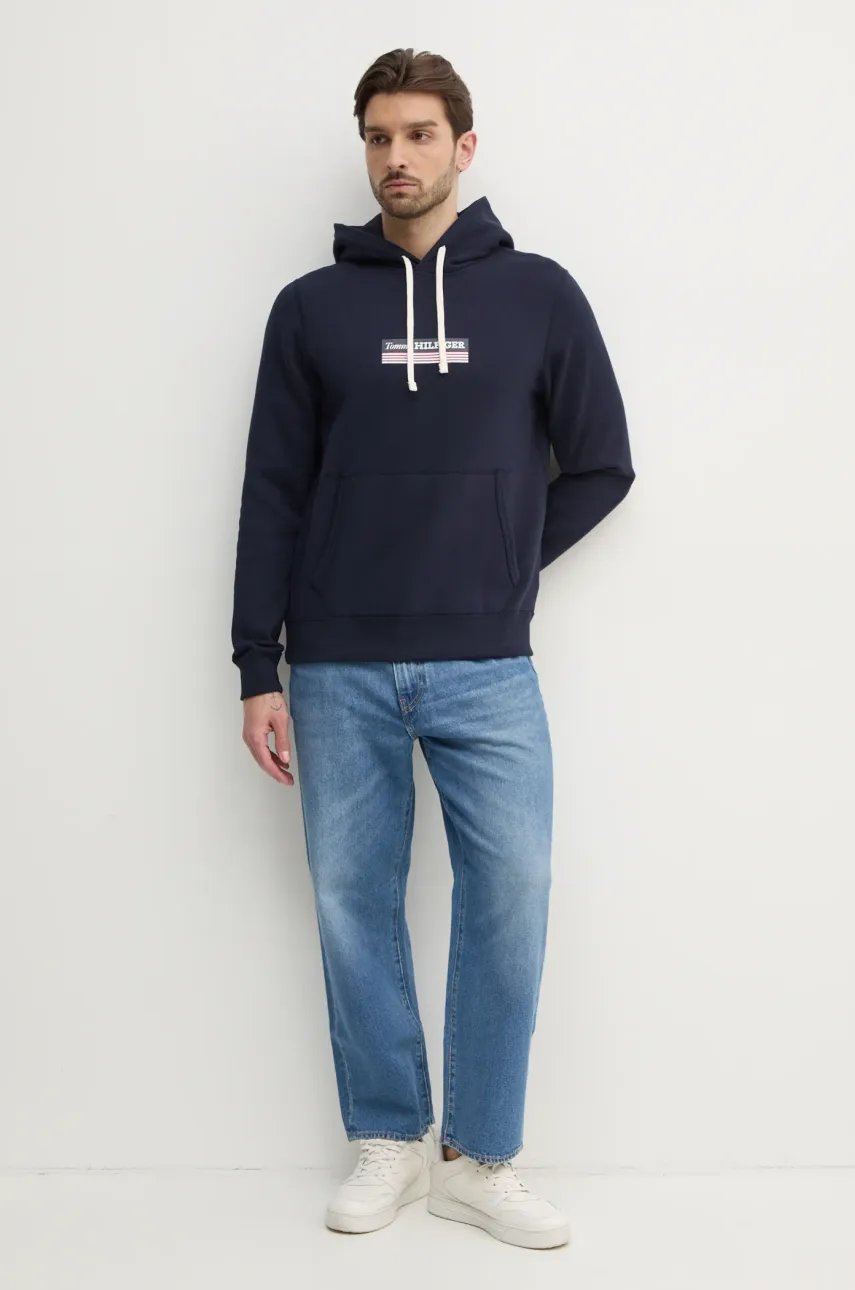 Кофта Tommy Hilfiger мужская цвет синий с капюшоном с принтом MW0MW38331 Кофта Tommy Hilfiger мужская цвет синий с капюшоном с принтом MW0MW38331