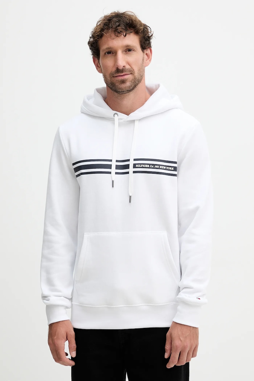 Levně Mikina Tommy Hilfiger pánská, bílá barva, s kapucí, s potiskem, MW0MW38332