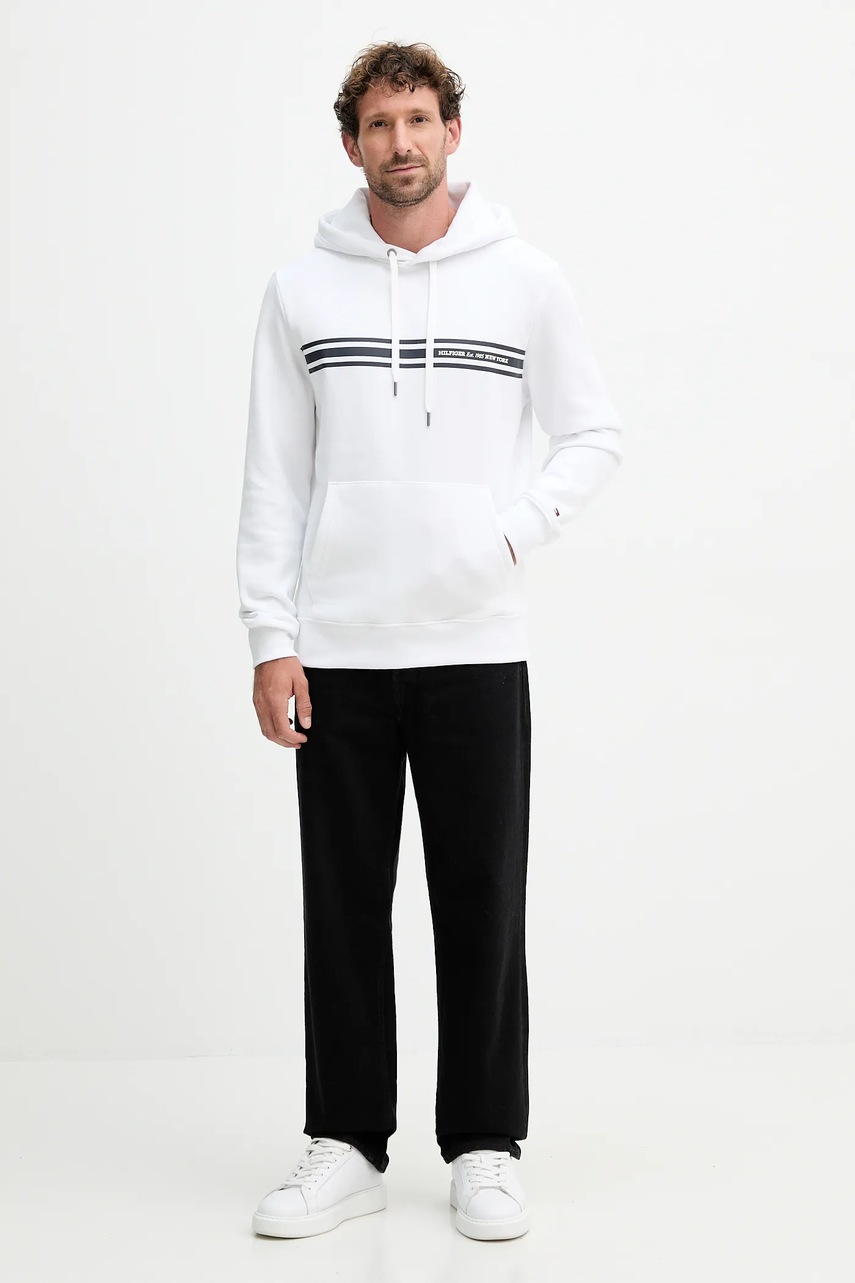 Кофта Tommy Hilfiger мужская цвет белый с капюшоном с принтом MW0MW38332 Кофта Tommy Hilfiger мужская цвет белый с капюшоном с принтом MW0MW38332