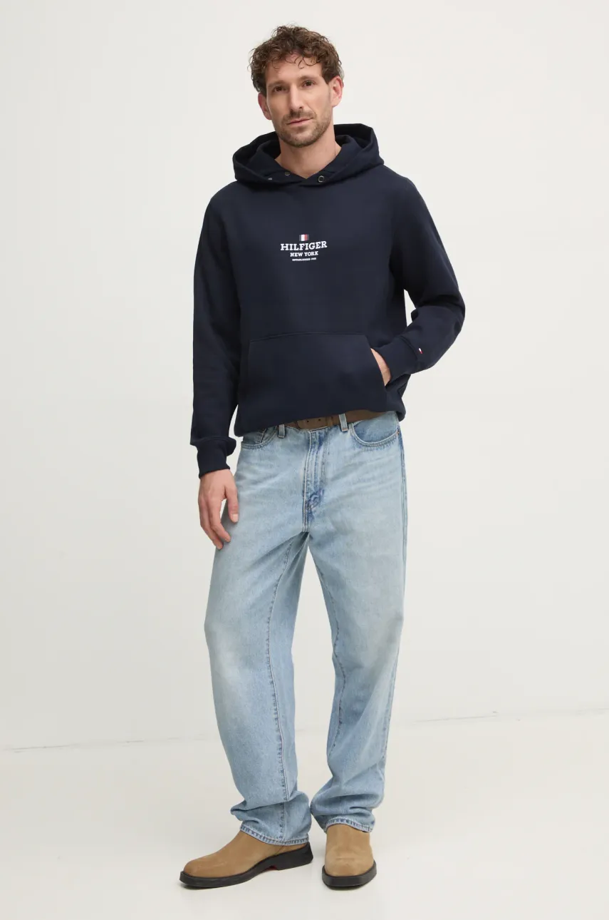 Кофта Tommy Hilfiger мужская цвет синий с капюшоном с принтом MW0MW39050 Кофта Tommy Hilfiger мужская цвет синий с капюшоном с принтом MW0MW39050