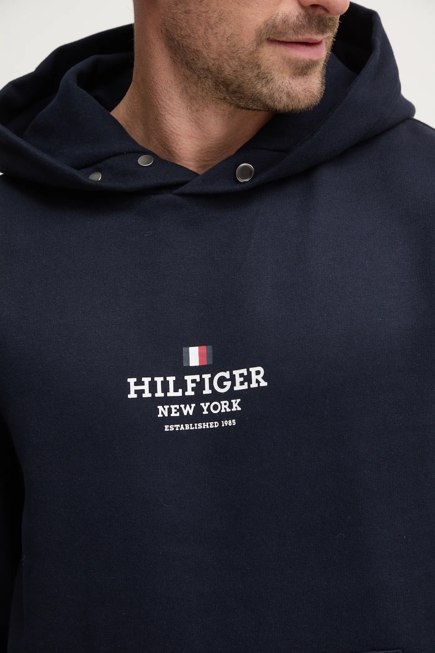 Кофта Tommy Hilfiger чоловіча колір синій з капюшоном з принтом MW0MW39050 