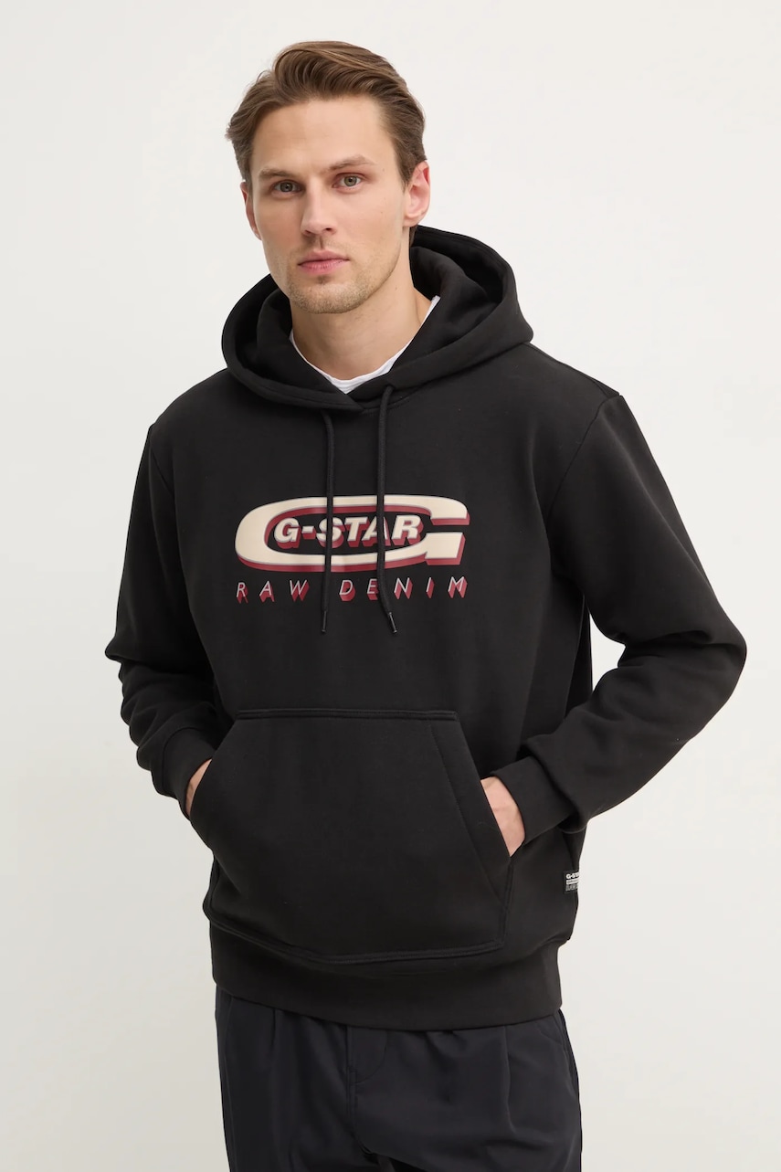 G-Star Raw bluza barbati, culoarea negru, cu glugă, cu imprimeu, D26347-D733 G-Star Raw bluza barbati, culoarea negru, cu glugă, cu imprimeu, D26347-D733