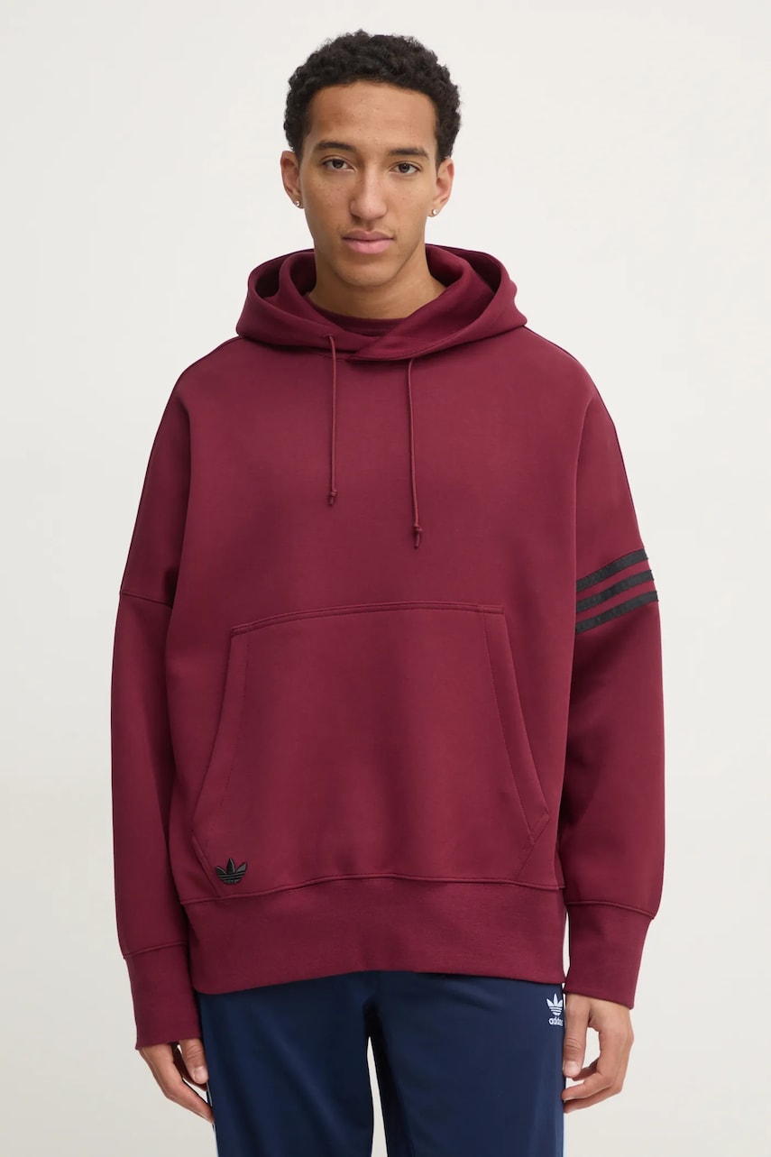 adidas Originals bluză Neuclassics bărbați, culoarea bordo, cu glugă, cu imprimeu, JC9936 adidas Originals bluză Neuclassics bărbați, culoarea bordo, cu glugă, cu imprimeu, JC9936