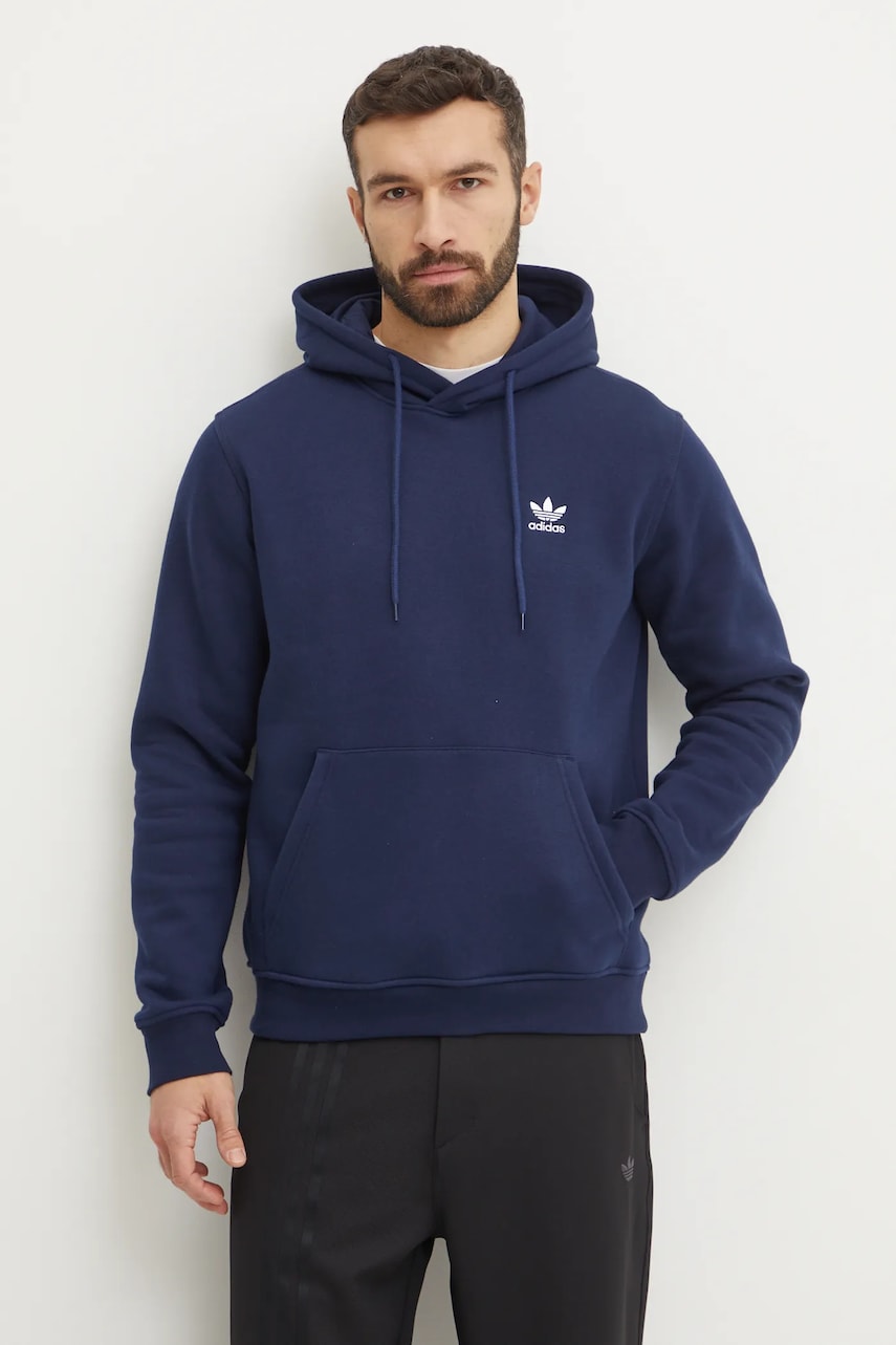 adidas Originals bluza Essential barbati, culoarea albastru marin, cu glugă, neted, IY4929 adidas Originals bluza Essential barbati, culoarea albastru marin, cu glugă, neted, IY4929
