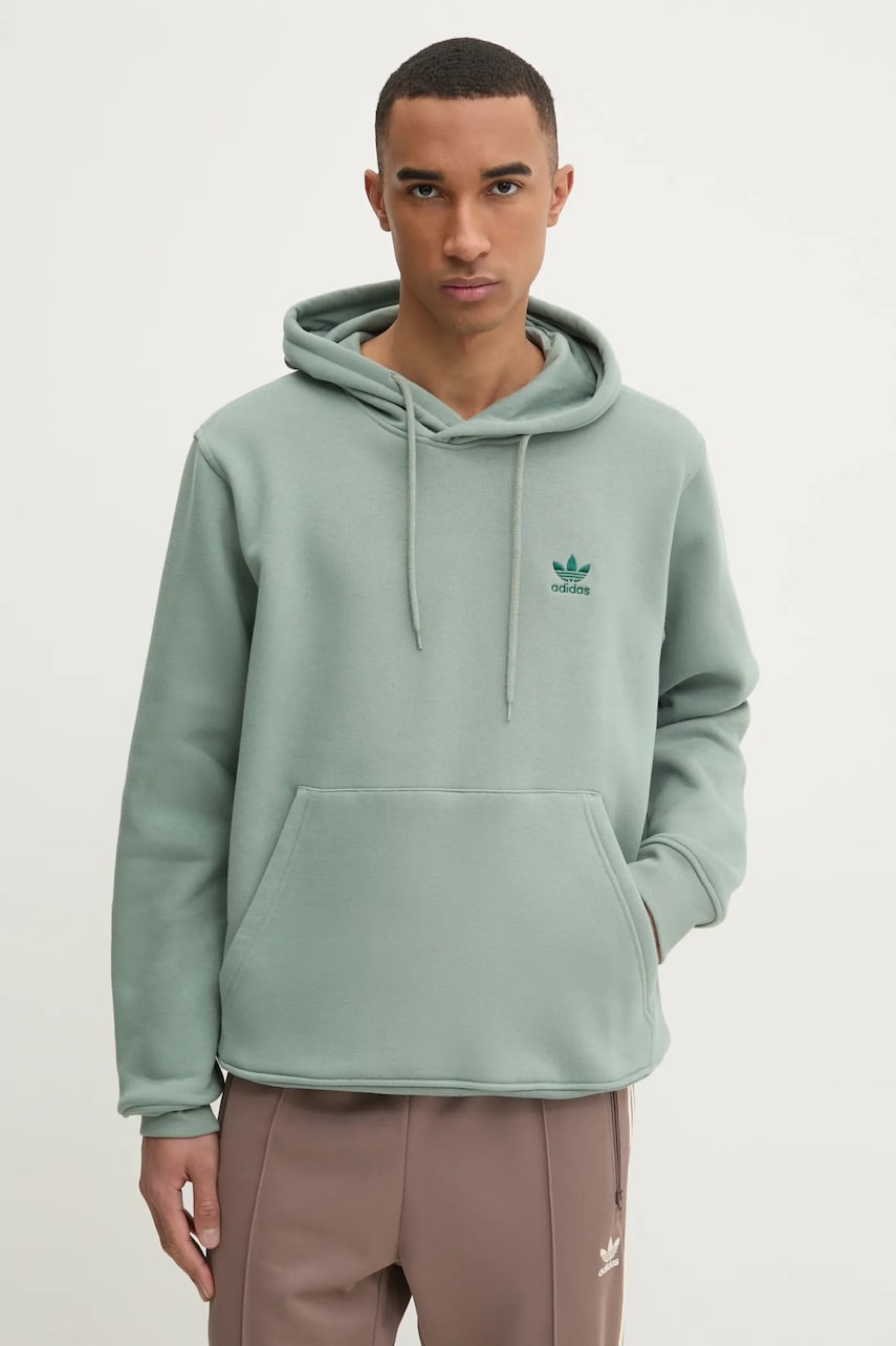 adidas Originals bluza Essential barbati, culoarea verde, cu glugă, neted, JD2400 adidas Originals bluza Essential barbati, culoarea verde, cu glugă, neted, JD2400