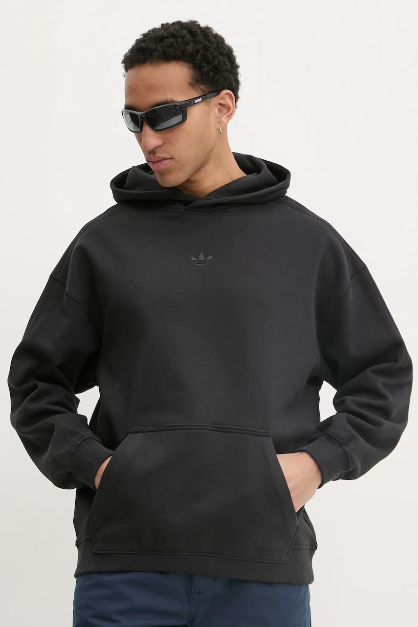 adidas Originals hanorac de bumbac Essential bărbați, culoarea negru, cu glugă, uni, JC9572 adidas Originals hanorac de bumbac Essential bărbați, culoarea negru, cu glugă, uni, JC9572
