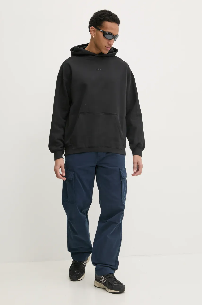 Хлопковая кофта adidas Originals Essential мужская цвет чёрный с капюшоном однотонная JC9572 Хлопковая кофта adidas Originals Essential мужская цвет чёрный с капюшоном однотонная JC9572
