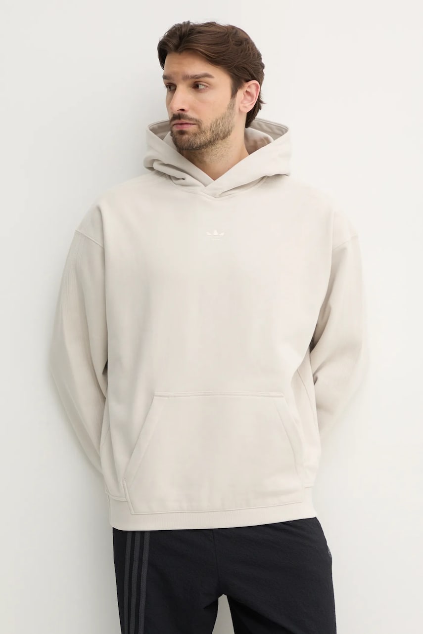 adidas Originals hanorac de bumbac pentru copii Essential bărbați, culoarea bej, cu glugă, uni, JD3299 adidas Originals hanorac de bumbac pentru copii Essential bărbați, culoarea bej, cu glugă, uni, JD3299