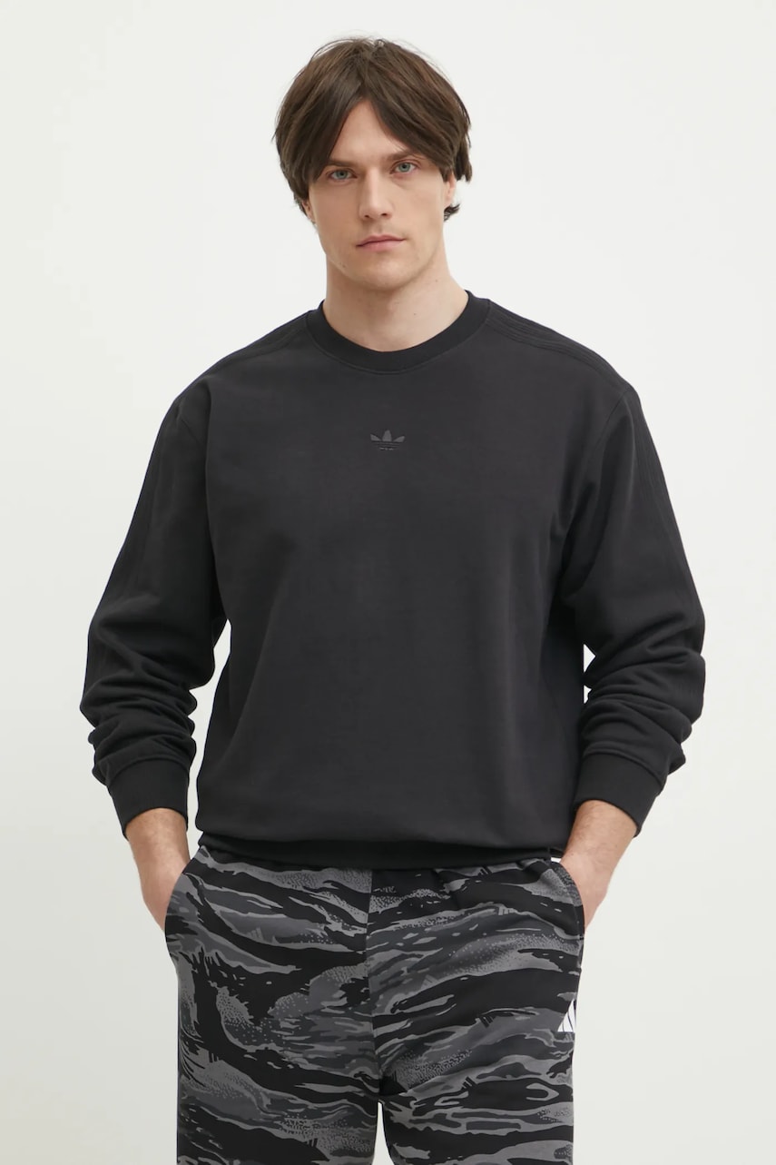 adidas Originals hanorac de bumbac Essential barbati, culoarea negru, neted, JC9574 adidas Originals hanorac de bumbac Essential barbati, culoarea negru, neted, JC9574
