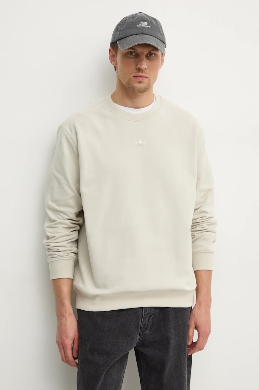 adidas Originals hanorac de bumbac Essential bărbați, culoarea bej, uni, JD3304 adidas Originals hanorac de bumbac Essential bărbați, culoarea bej, uni, JD3304
