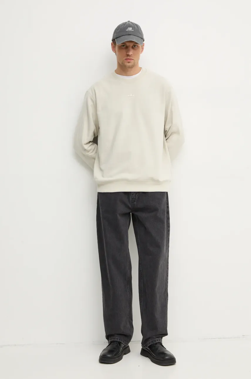 Хлопковая кофта adidas Originals Essential мужская цвет бежевый однотонная JD3304 Хлопковая кофта adidas Originals Essential мужская цвет бежевый однотонная JD3304