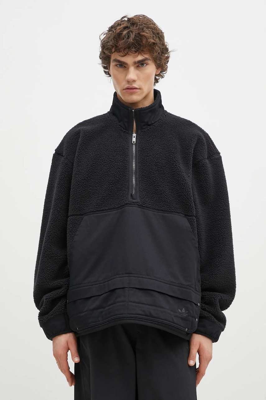 adidas Originals hanorac fleece Essential culoarea negru, neted, JC9596 adidas Originals hanorac fleece Essential culoarea negru, neted, JC9596