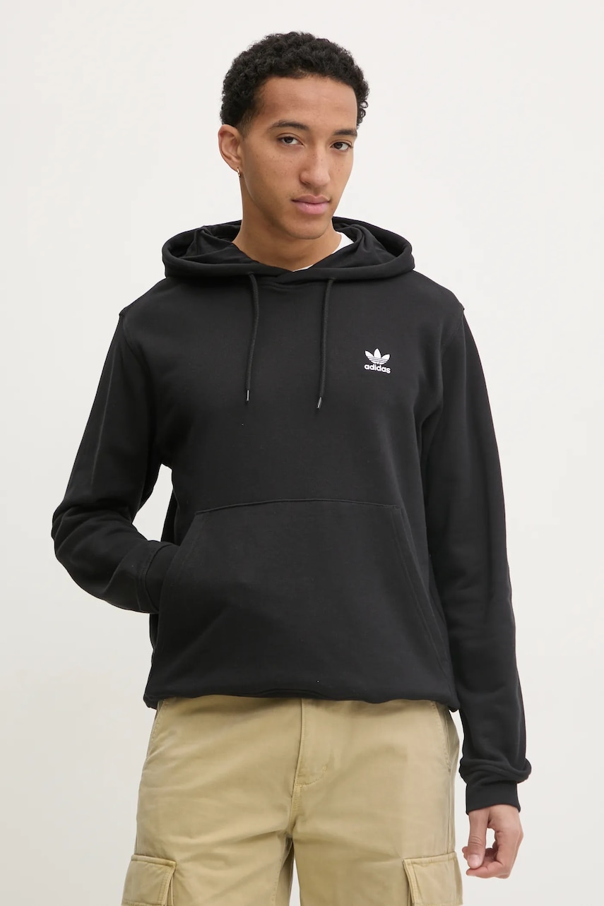 adidas Originals hanorac de bumbac Essential bărbați, culoarea negru, cu glugă, uni, JD2404 adidas Originals hanorac de bumbac Essential bărbați, culoarea negru, cu glugă, uni, JD2404