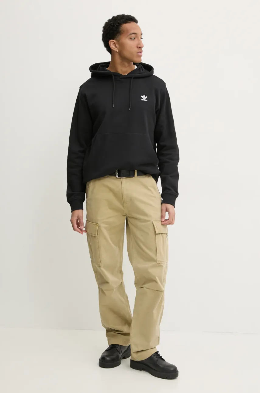 Хлопковая кофта adidas Originals Essential мужская цвет чёрный с капюшоном однотонная JD2404 Хлопковая кофта adidas Originals Essential мужская цвет чёрный с капюшоном однотонная JD2404