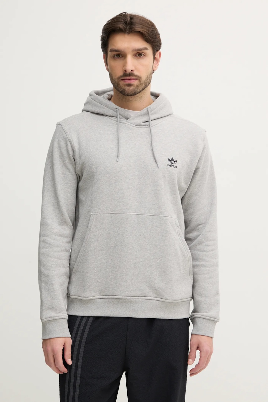 adidas Originals hanorac de bumbac Essential barbati, culoarea gri, cu glugă, neted, JD2405 adidas Originals hanorac de bumbac Essential barbati, culoarea gri, cu glugă, neted, JD2405