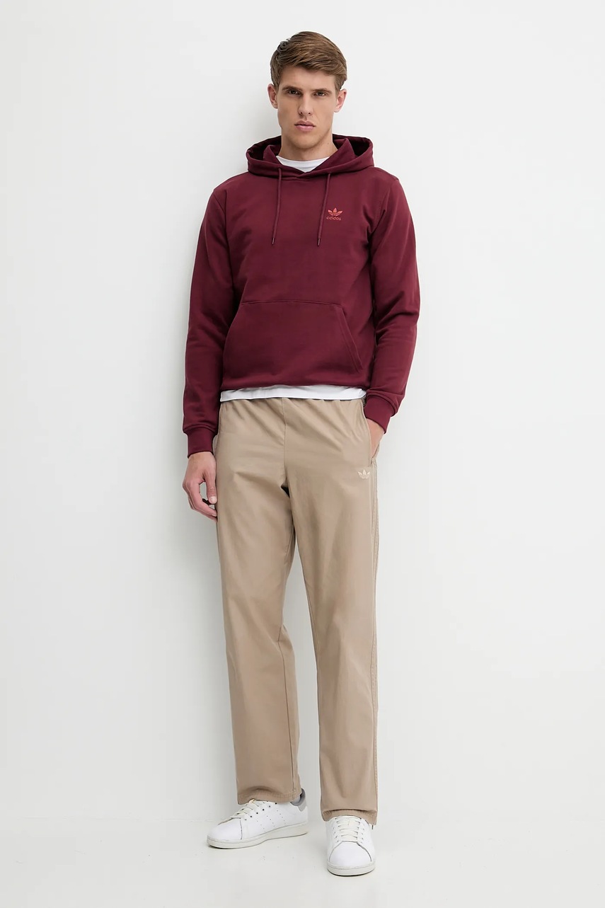 Хлопковая кофта adidas Originals Essential цвет бордовый с капюшоном однотонная JD2409