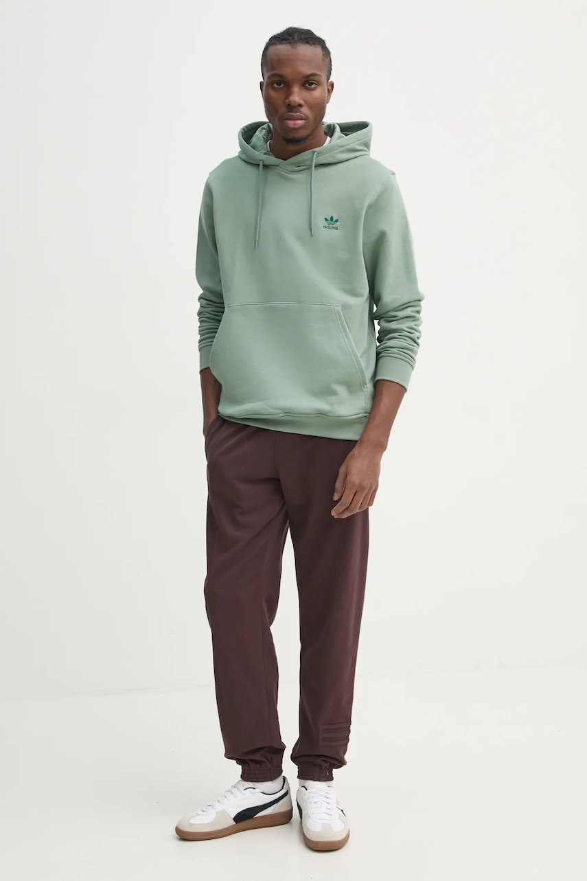 Хлопковая кофта adidas Originals Essential мужская цвет зелёный с капюшоном однотонная JD2410 Хлопковая кофта adidas Originals Essential мужская цвет зелёный с капюшоном однотонная JD2410