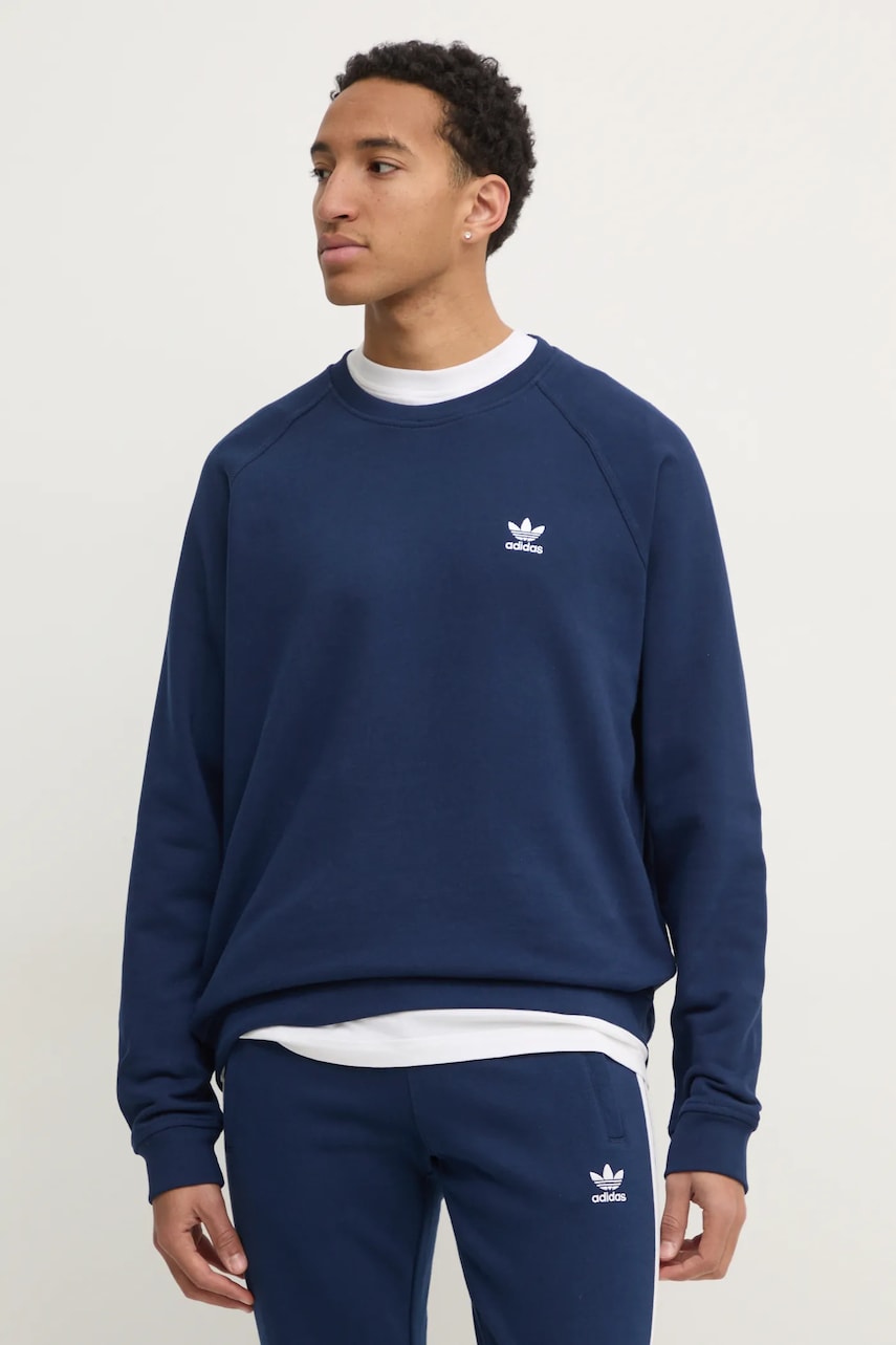 adidas Originals hanorac de bumbac Essential bărbați, culoarea bleumarin, uni, JD2414 adidas Originals hanorac de bumbac Essential bărbați, culoarea bleumarin, uni, JD2414