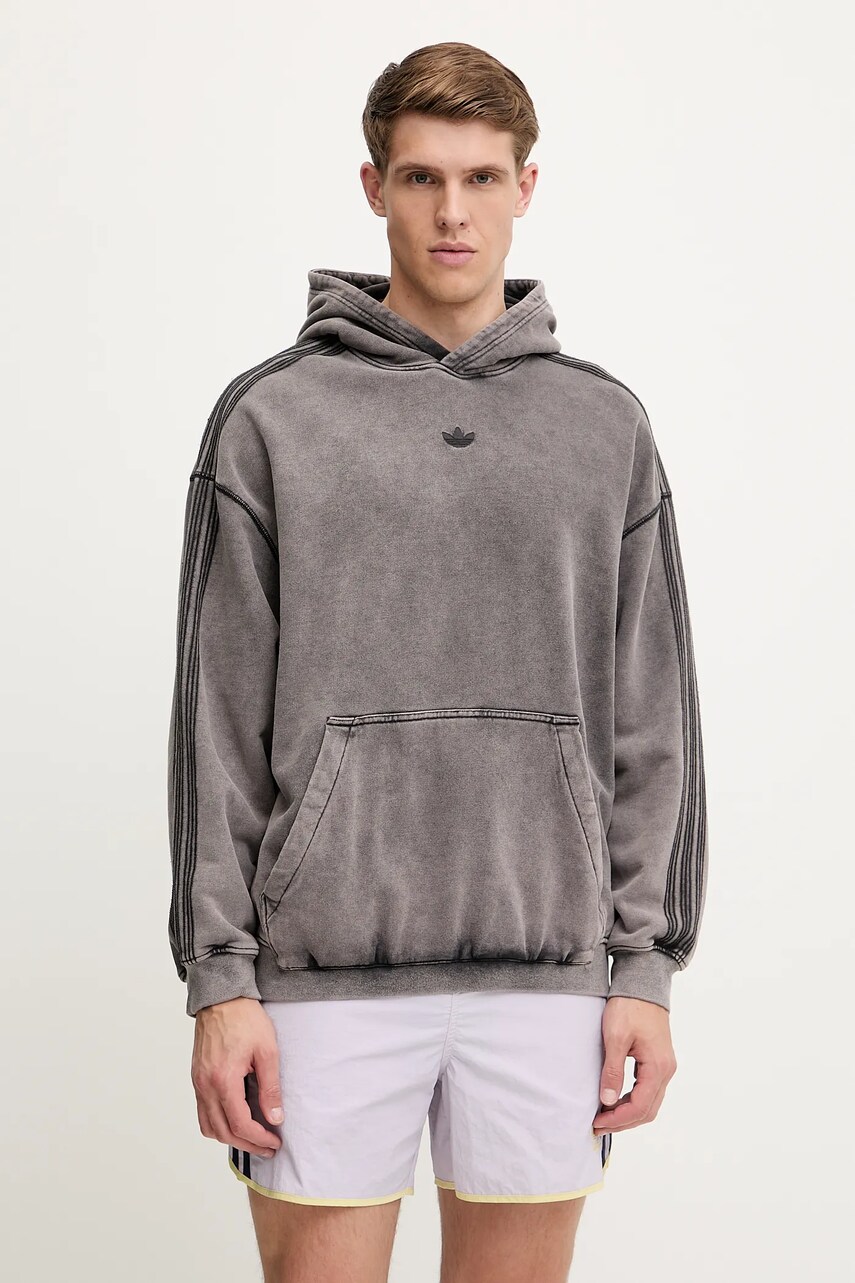 adidas Originals hanorac de bumbac Essential culoarea gri, cu glugă, neted, JD0245