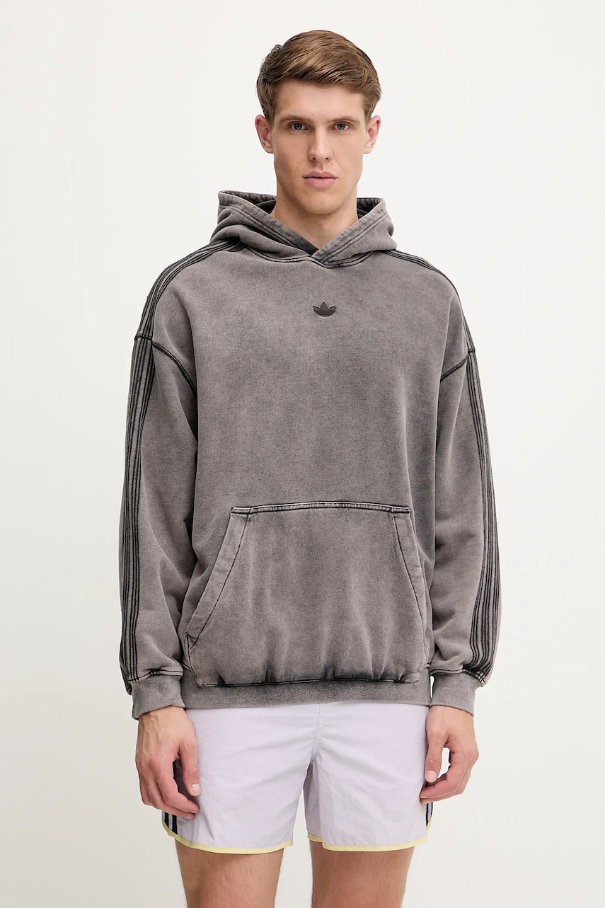 adidas Originals hanorac de bumbac Essential culoarea gri, cu glugă, neted, JD0245