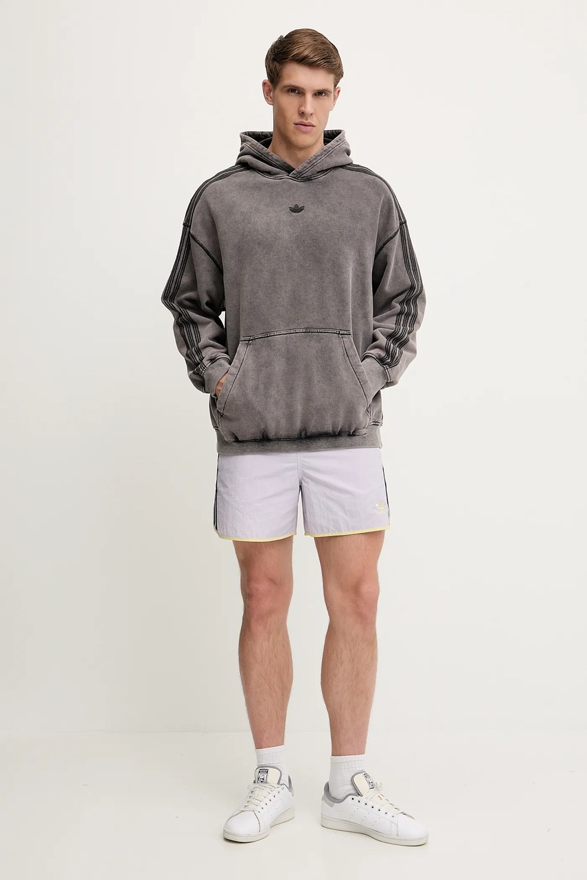 Хлопковая кофта adidas Originals Essential цвет серый с капюшоном однотонная JD0245