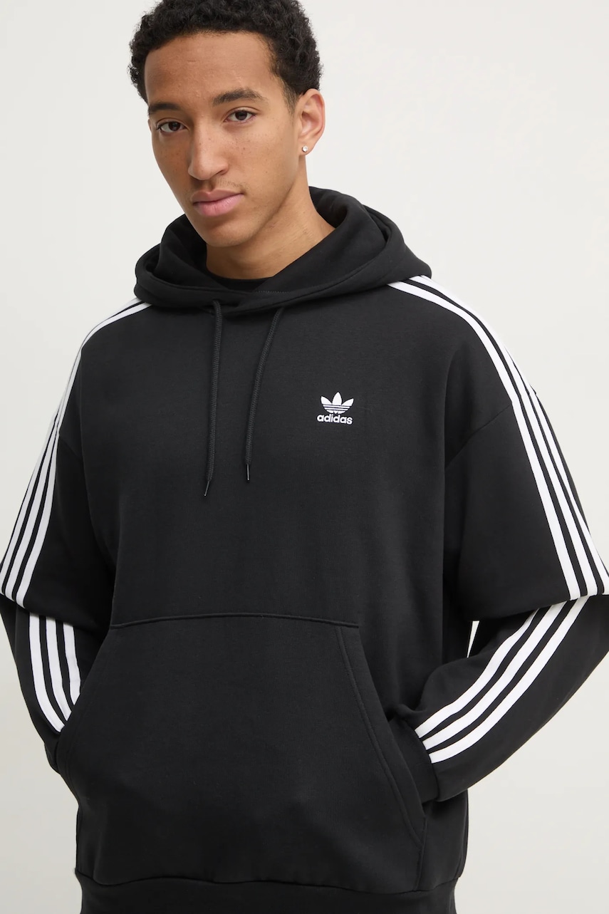 adidas Originals bluză BAGGY HOODIE bărbați, culoarea negru, cu glugă, cu imprimeu, JC6251 adidas Originals bluză BAGGY HOODIE bărbați, culoarea negru, cu glugă, cu imprimeu, JC6251