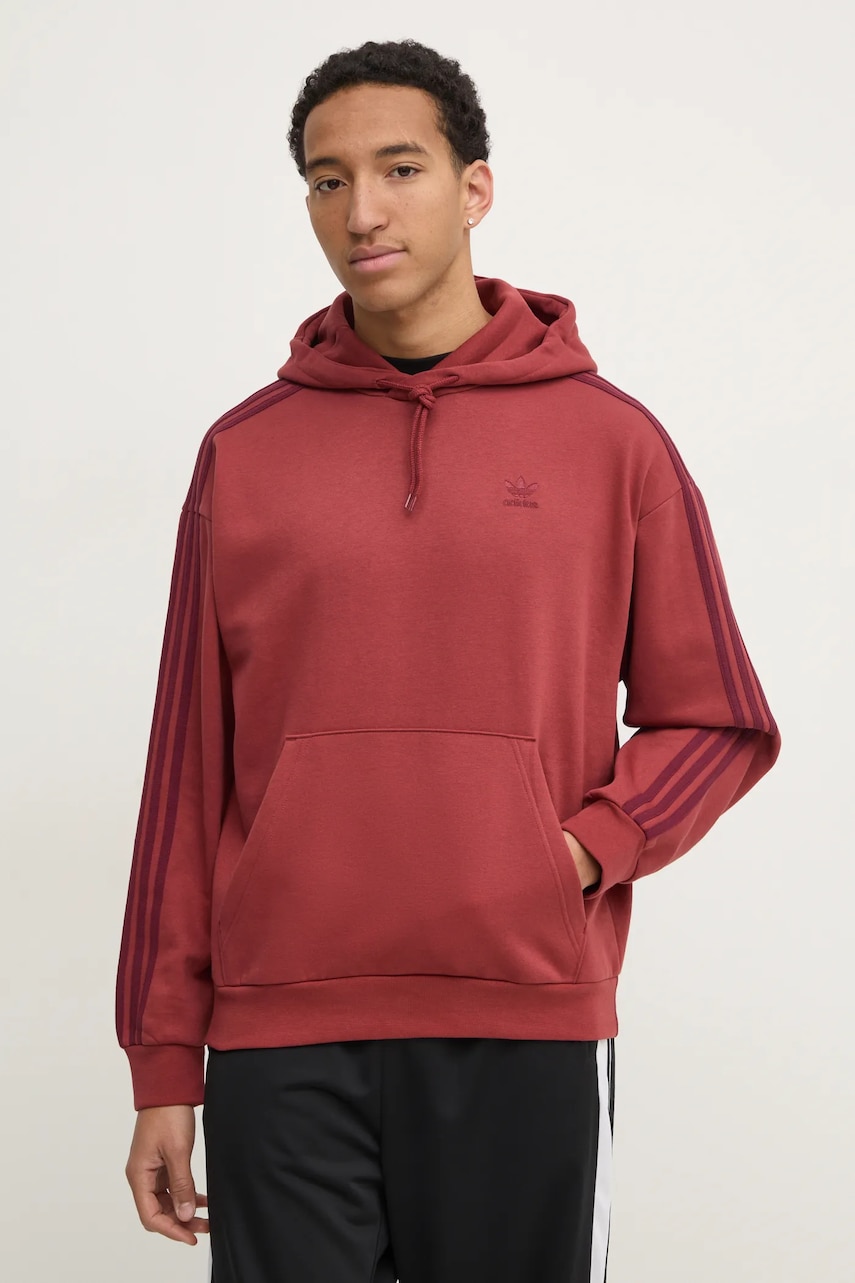 adidas Originals bluză BAGGY HOODIE bărbați, culoarea roșu, cu glugă, cu imprimeu, JP1072