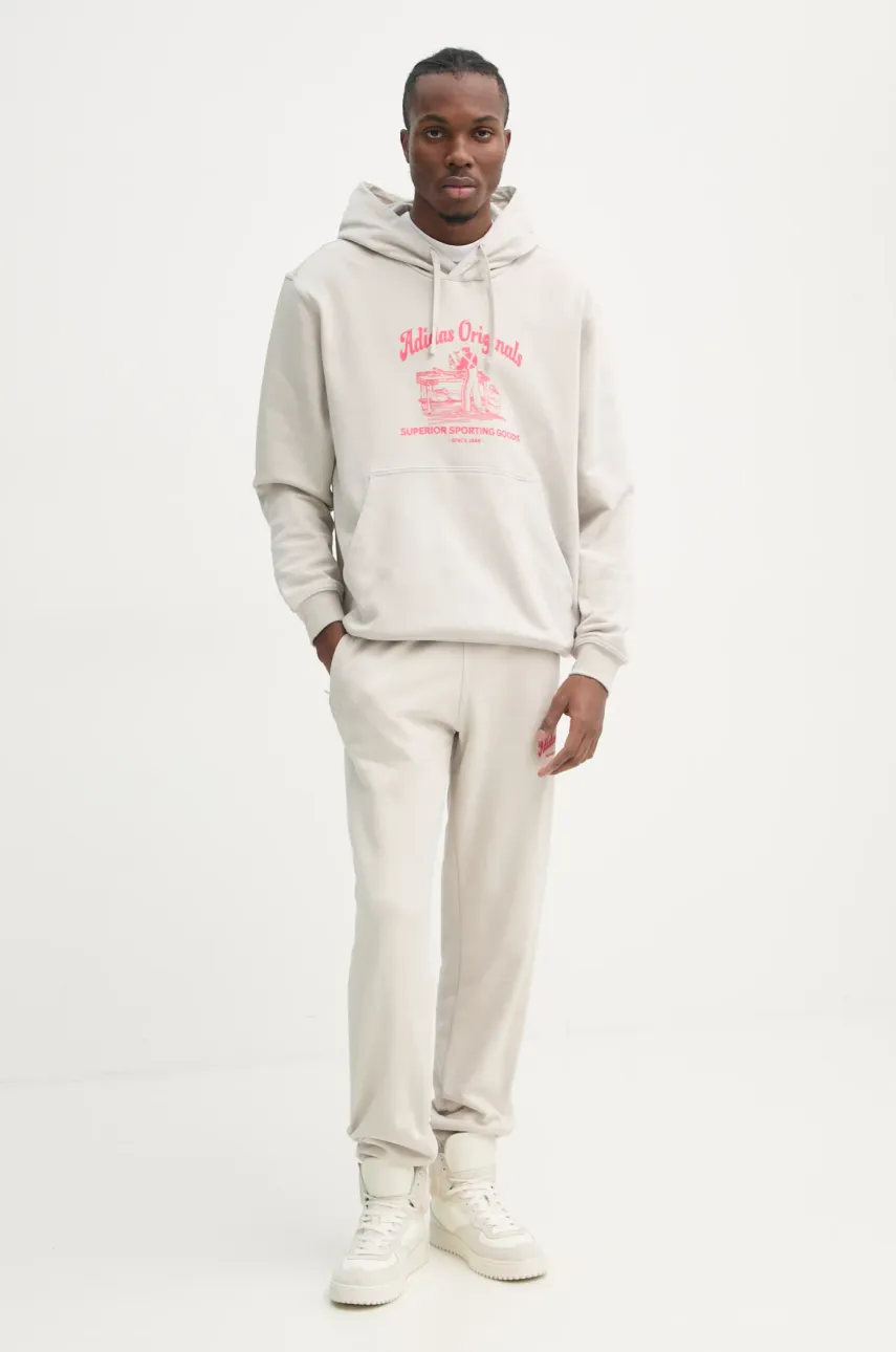 Хлопковая кофта adidas Originals Wabash мужская цвет бежевый с капюшоном с принтом JD0670 Хлопковая кофта adidas Originals Wabash мужская цвет бежевый с капюшоном с принтом JD0670