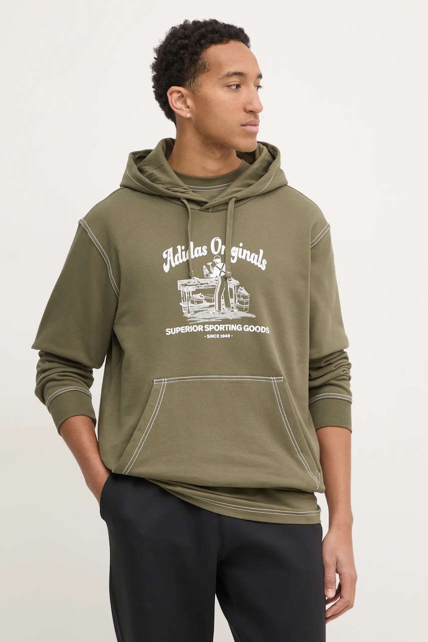 adidas Originals hanorac de bumbac Wabash barbati, culoarea verde, cu glugă, cu imprimeu, JP4482 adidas Originals hanorac de bumbac Wabash barbati, culoarea verde, cu glugă, cu imprimeu, JP4482
