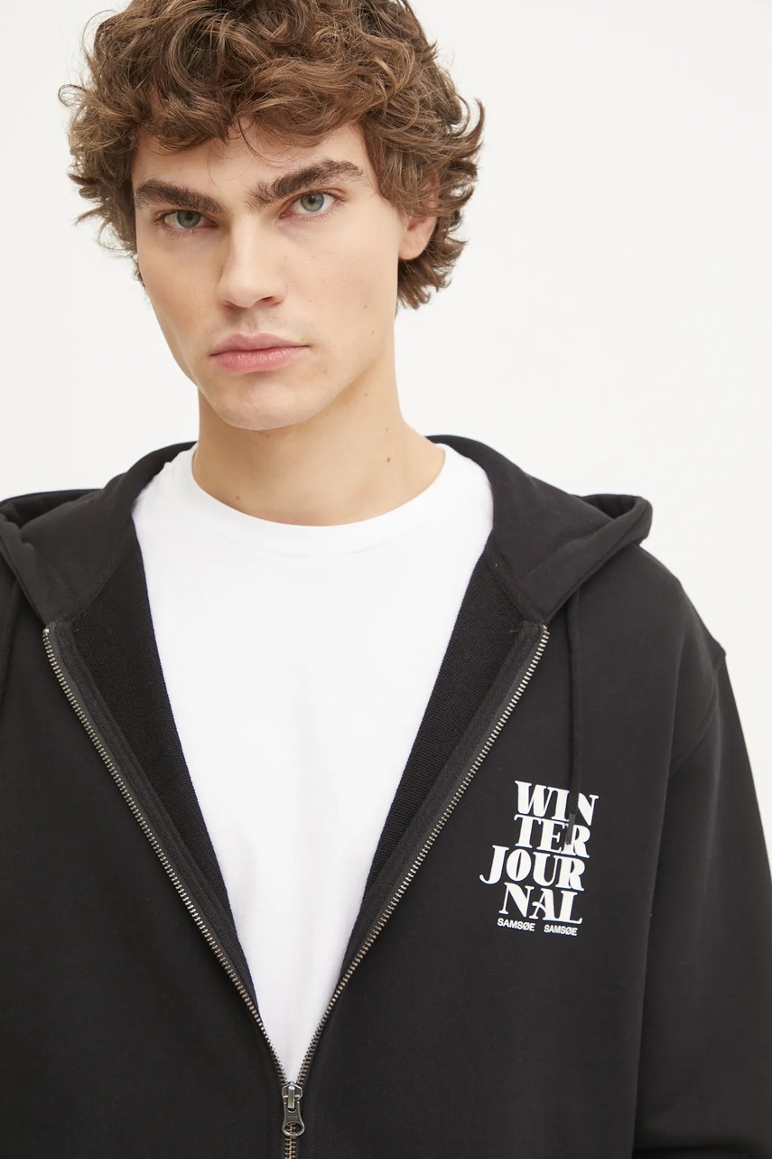 Βαμβακερή μπλούζα Samsoe Samsoe χρώμα: μαύρο, με κουκούλα, M24400010 φωτογραφία