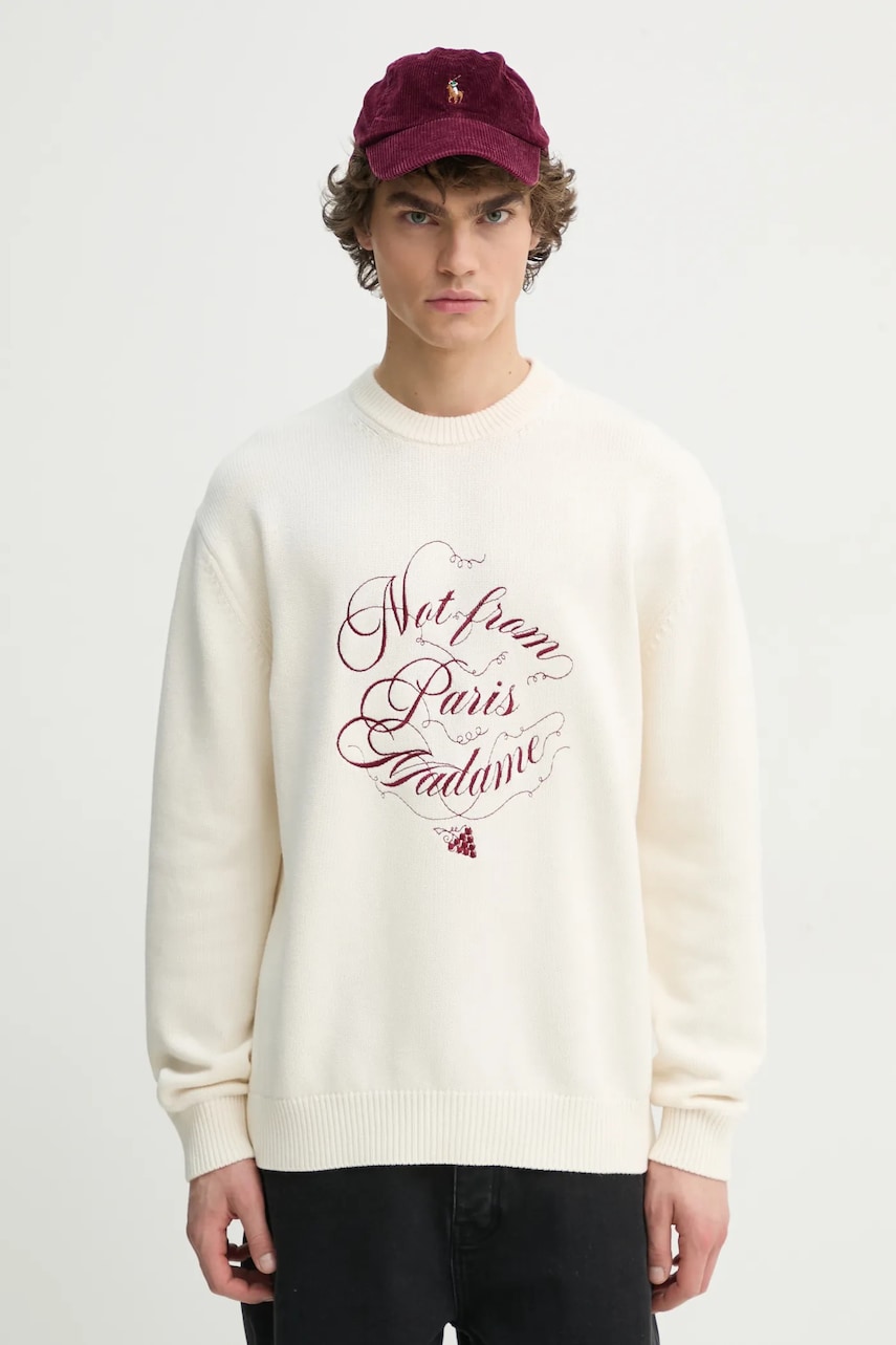 Drôle de Monsieur pulover de lana Le Pull Slogan Vignes barbati, culoarea bej, F-PO178-WO023-CM