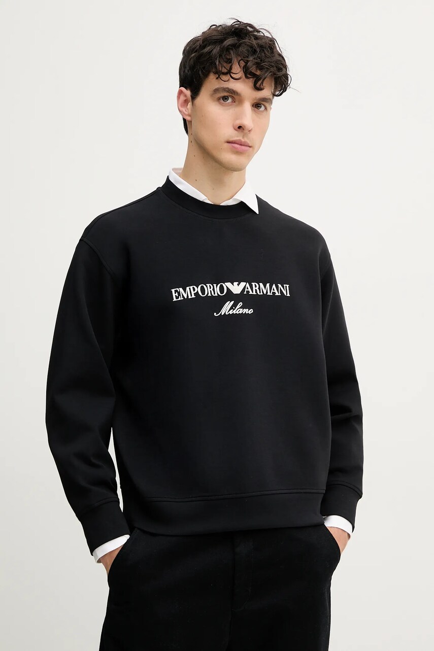 Emporio Armani bluză bărbați, culoarea negru, cu imprimeu, EM001052 AF10013