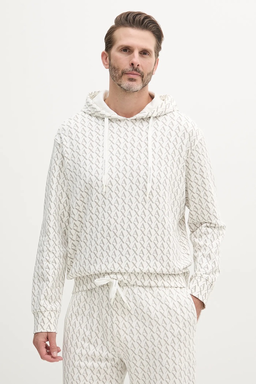 Armani Exchange hanorac de bumbac culoarea alb, cu glugă, cu imprimeu, XM001225 AF11847