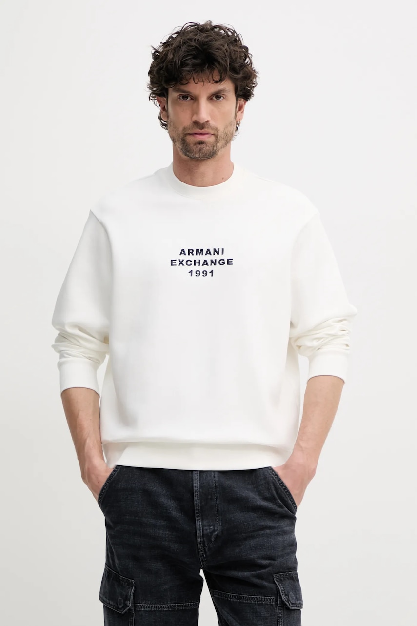 Armani Exchange bluza barbati, culoarea alb, cu imprimeu, XM000460 AF10818