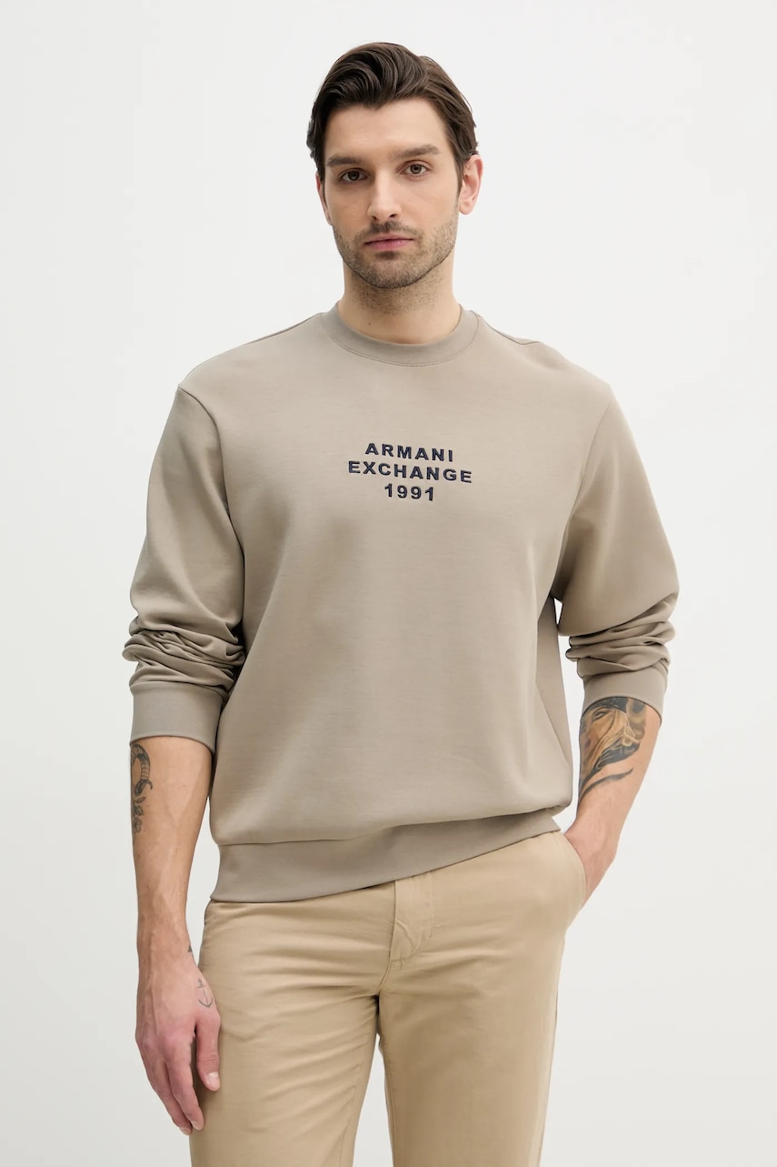 Armani Exchange bluza barbati, culoarea bej, cu imprimeu, XM000460 AF10818