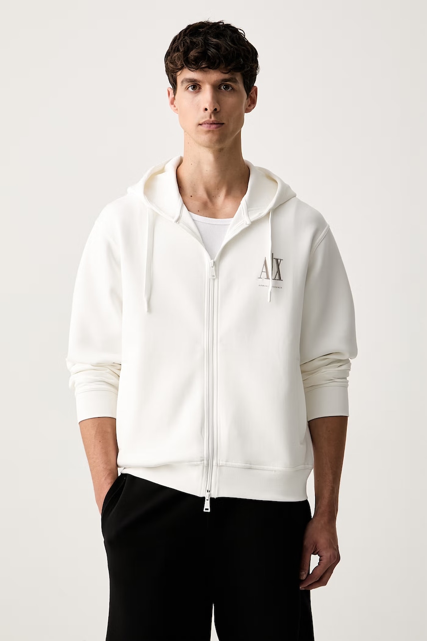 Armani Exchange bluza rozpinana z kapturem męska z bawełną