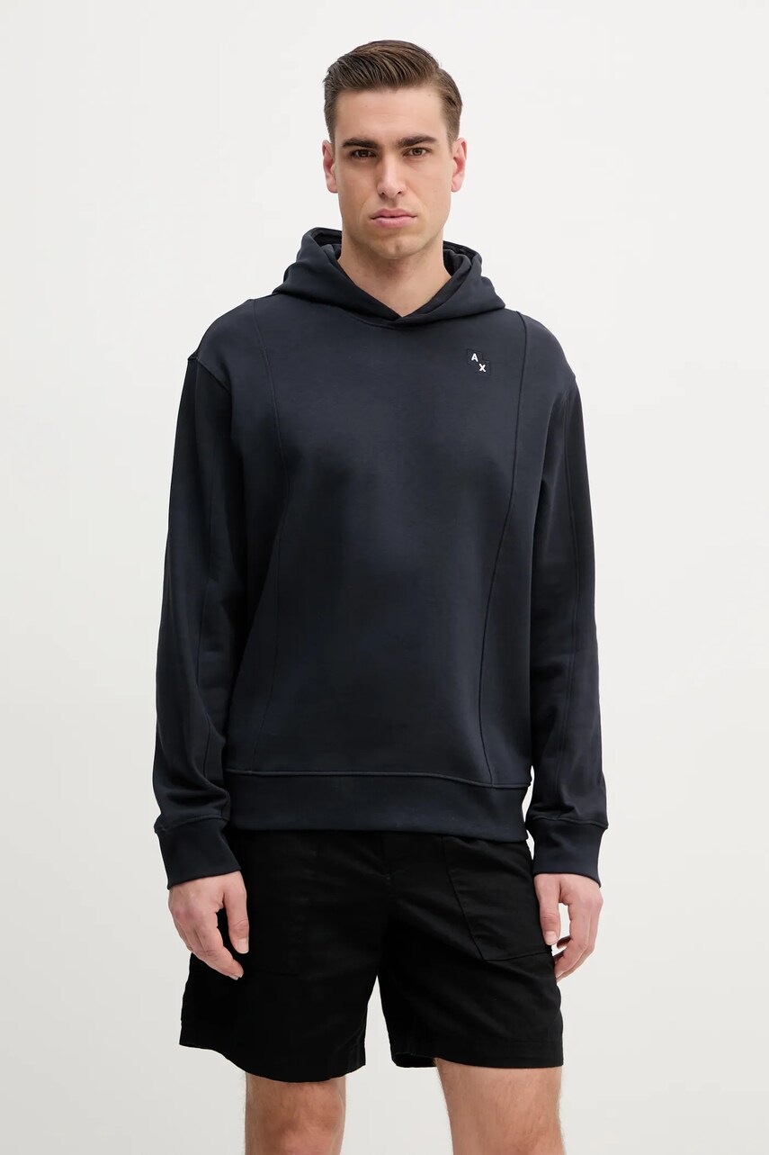 Armani Exchange hanorac de bumbac barbati, culoarea albastru marin, cu gluga, neted, XM000469 AF13109