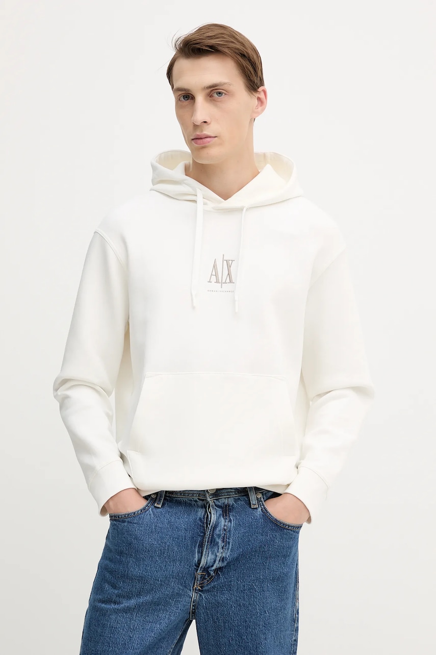 Levně Mikina Armani Exchange pánská, černá barva, s kapucí, s aplikací, XM000369 AF10818