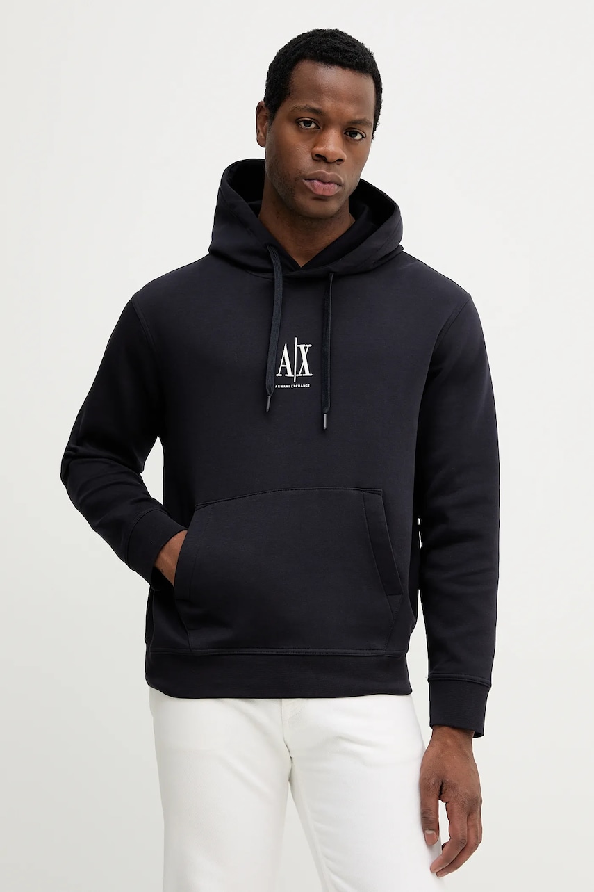 Levně Mikina Armani Exchange pánská, černá barva, s kapucí, s aplikací, XM000369 AF10818