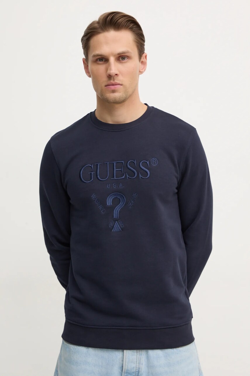 Levně Mikina Guess BEAU pánská, tmavomodrá barva, s aplikací, M5RQ08 KCN01