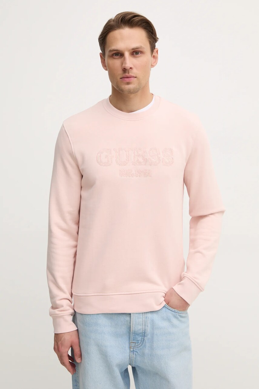 Levně Mikina Guess pánská, růžová barva, s potiskem, M5RQ15 KCN01