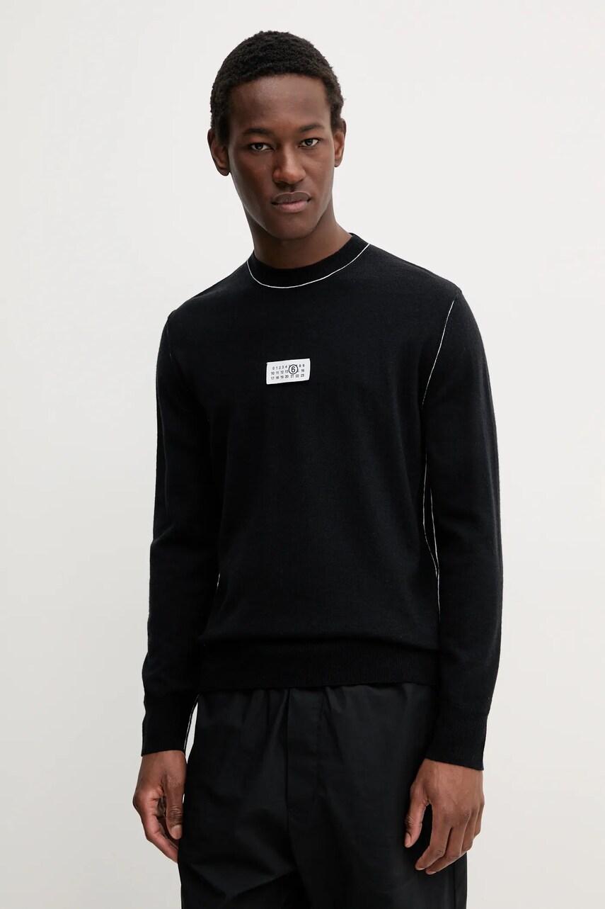 Levně Vlněný svetr MM6 Maison Margiela pánský, černá barva, lehký, SH0HL0017