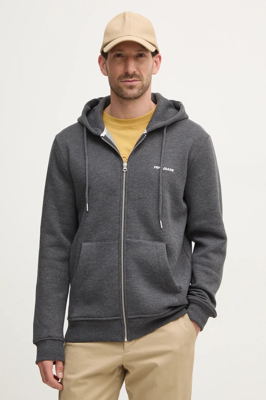 Pepe Jeans bluza DAMIAN ZIP barbati, culoarea gri, cu gluga, neted, PM582752