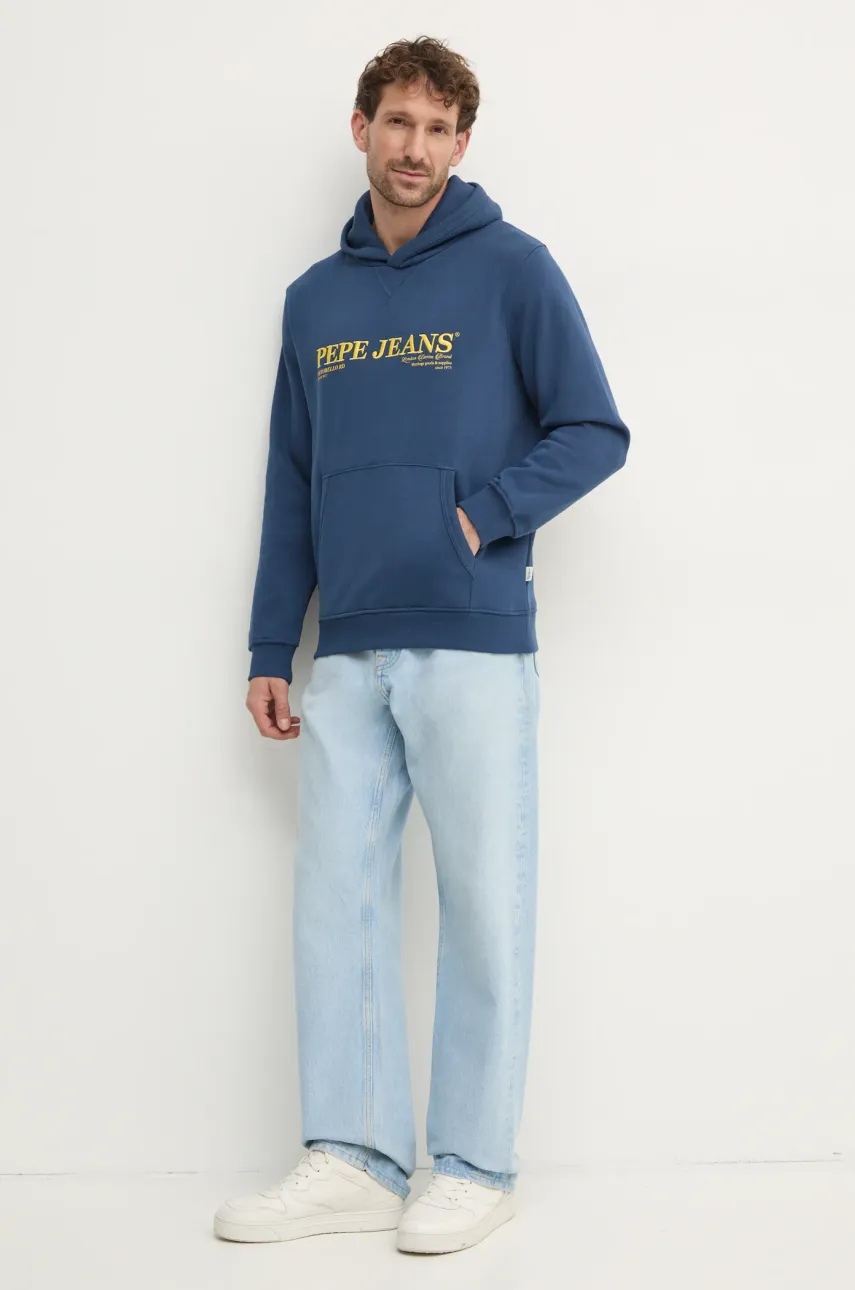 Кофта Pepe Jeans DYLAN HOODIE мужская цвет синий с капюшоном с аппликацией PM582755 Кофта Pepe Jeans DYLAN HOODIE мужская цвет синий с капюшоном с аппликацией PM582755
