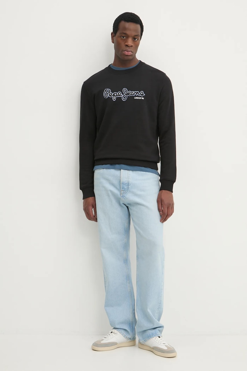 Хлопковая кофта Pepe Jeans DORIAN CREW мужская цвет чёрный с принтом PM582757 Хлопковая кофта Pepe Jeans DORIAN CREW мужская цвет чёрный с принтом PM582757