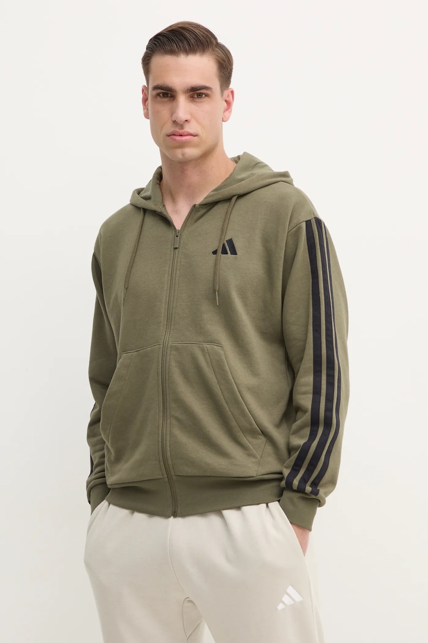adidas bluza Essentials barbati, culoarea verde, cu glugă, modelator, JD1875