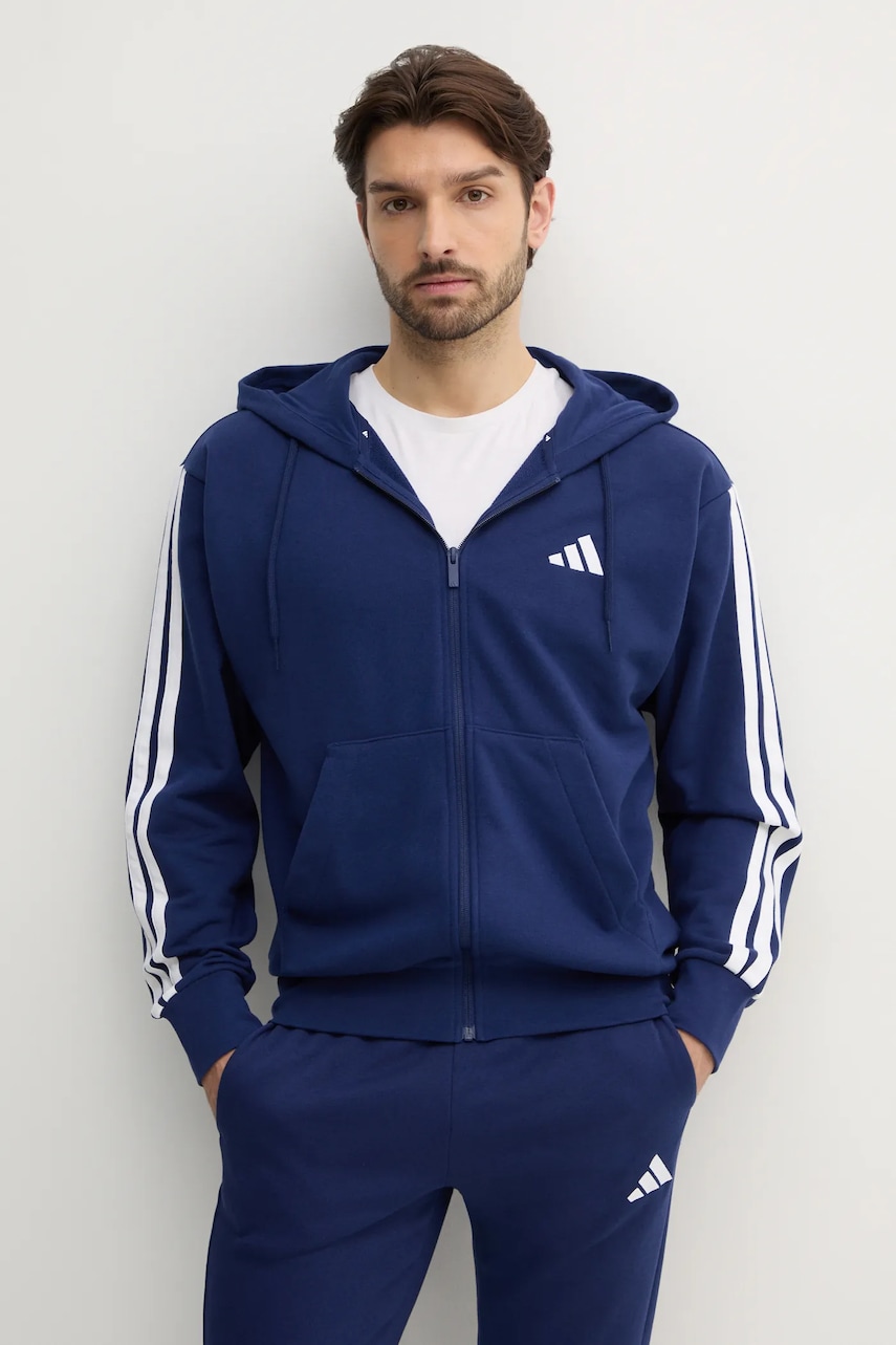 adidas bluza Essentials barbati, culoarea albastru marin, cu glugă, modelator, JE6341 adidas bluza Essentials barbati, culoarea albastru marin, cu glugă, modelator, JE6341