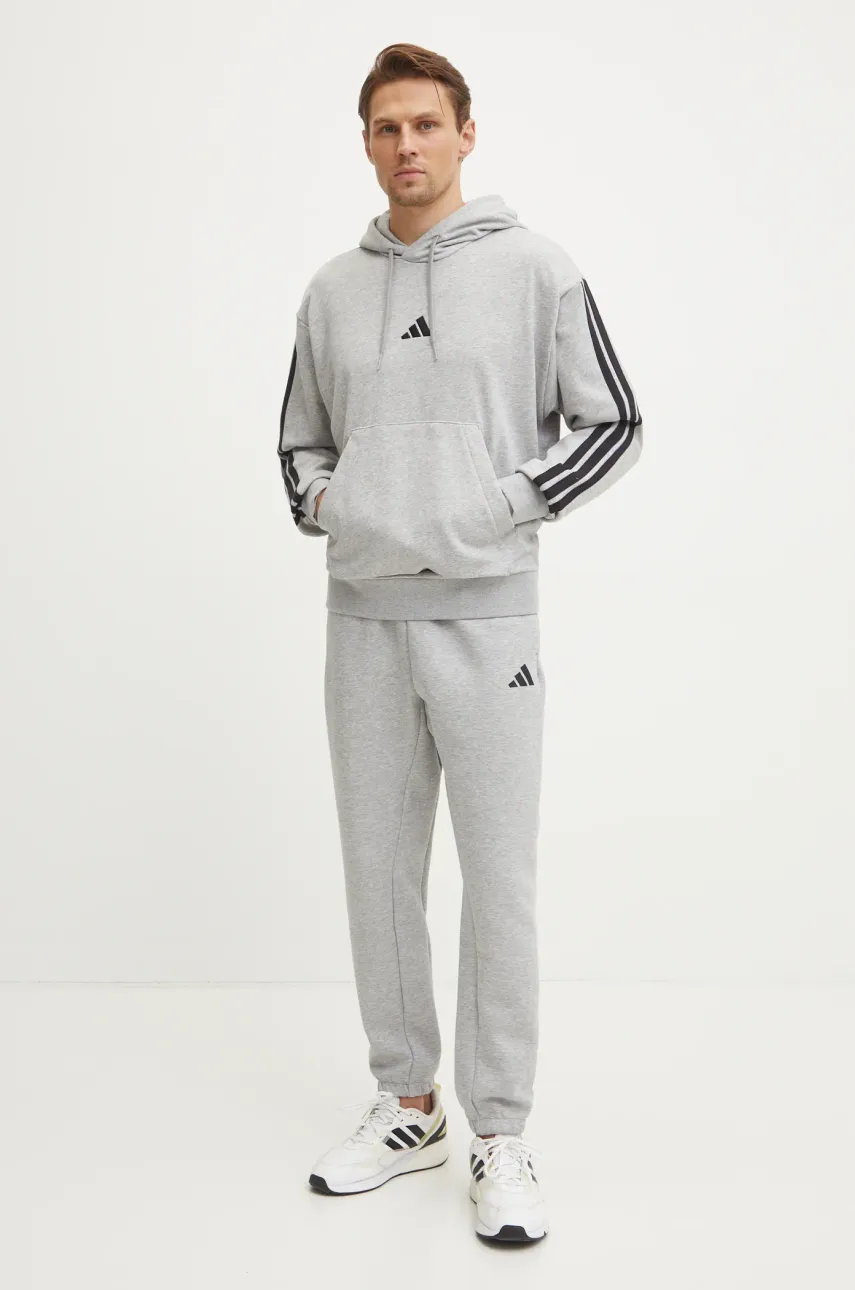 Кофта adidas Essentials мужская цвет серый с капюшоном с аппликацией JD1871 Кофта adidas Essentials мужская цвет серый с капюшоном с аппликацией JD1871
