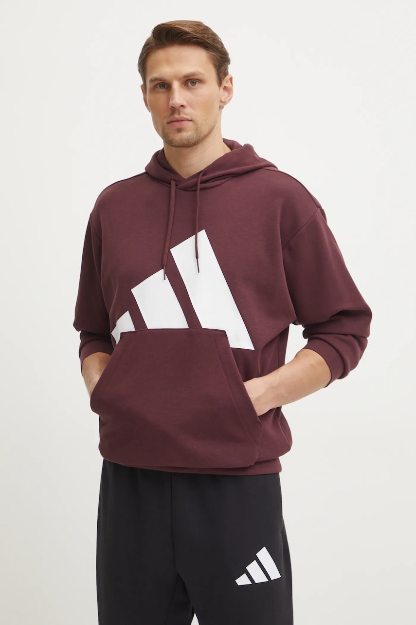 adidas bluza Essentials barbati, culoarea bordo, cu glugă, cu imprimeu, JE8897